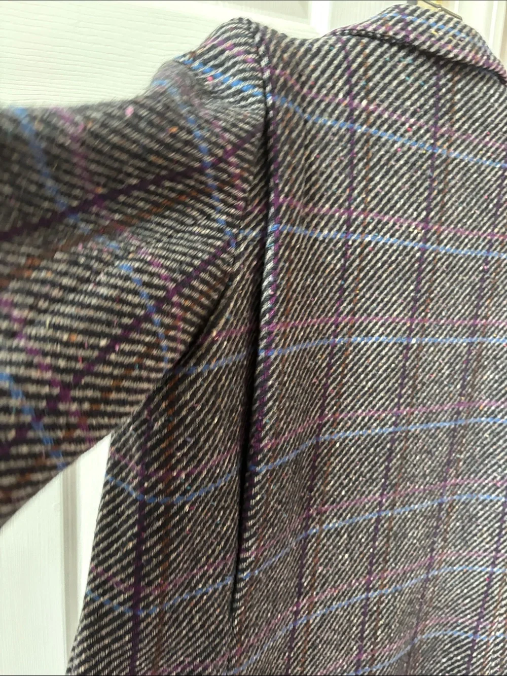 VTG Pure Wool Gray Tweed Plaid Coat Made in Turkey Womens Sz 9/10